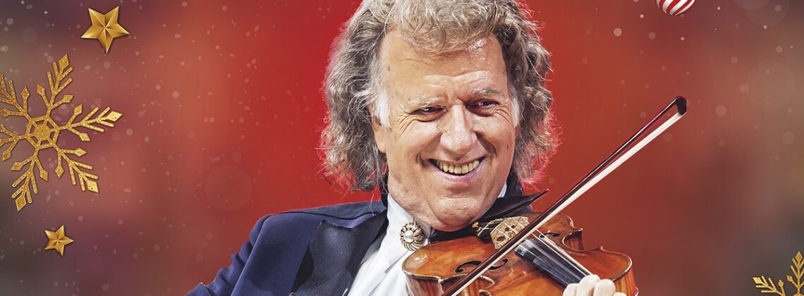 André Rieu playing the violin in a promotional image for White Christmas
