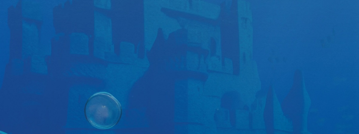 An image of a castle under the sea with a bubble in the foreground in the promotional image for The Little Mermaid.