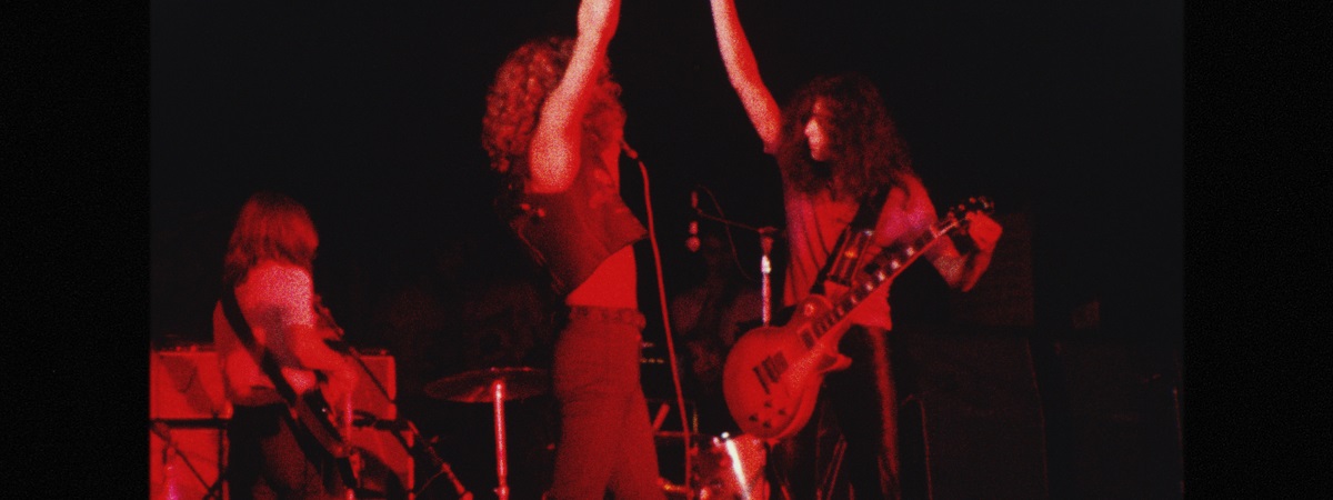 An image of a band on stage from Becoming Led Zeppelin.