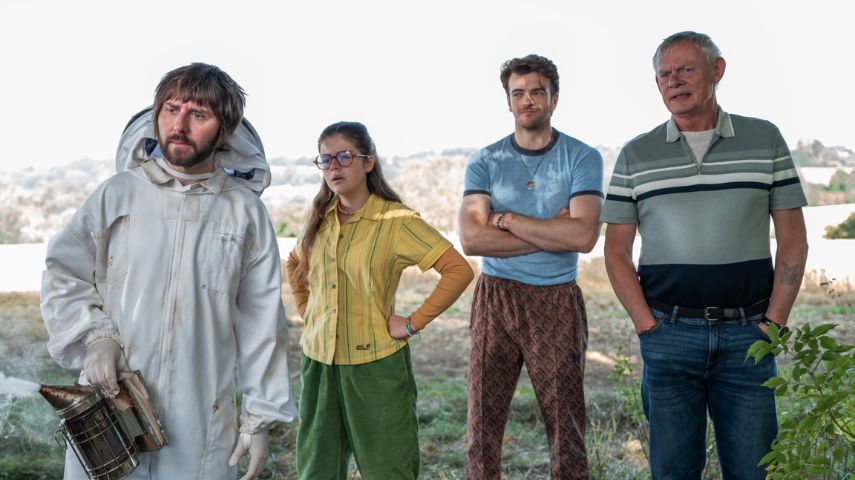 James Buckley, Gabriella Wilde, Jonno Davies and Martin Clunes in Mother's Pride.