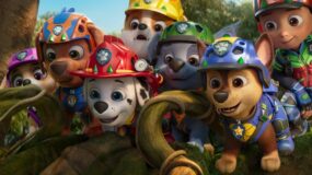 Sky, Zuma, Marshall, Rubble, Rocky, Chase and Ryder in a still from Paw Patrol - The Dino Movie.