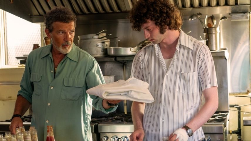 Antonio Banderas and Dominic Sessa in Tony.